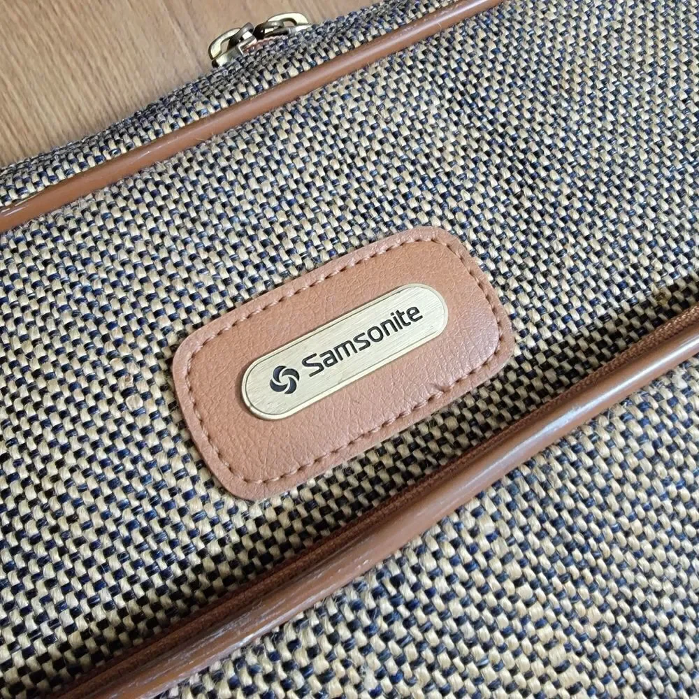 Samsonite Vintage Travel Bag Luggage Corduroy Leather Made in Korea Brown Tan